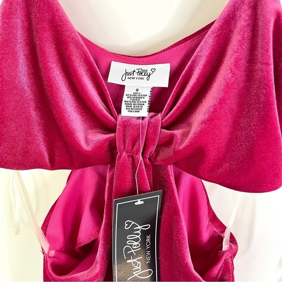 Just Polly velvet cutout bodysuit pink bow women’s small NWT - Picture 8 of 12